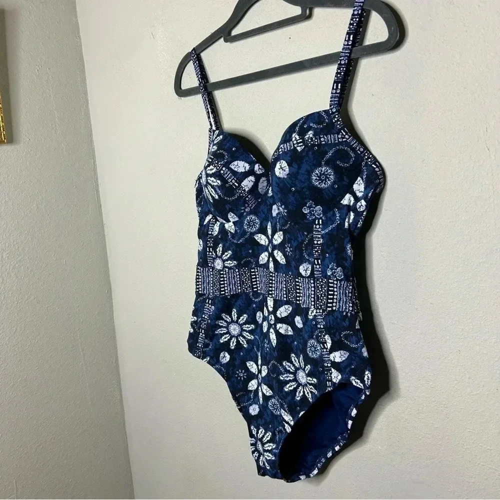 Bleu Rod Beattie Blue and White Swimsuit Size 10